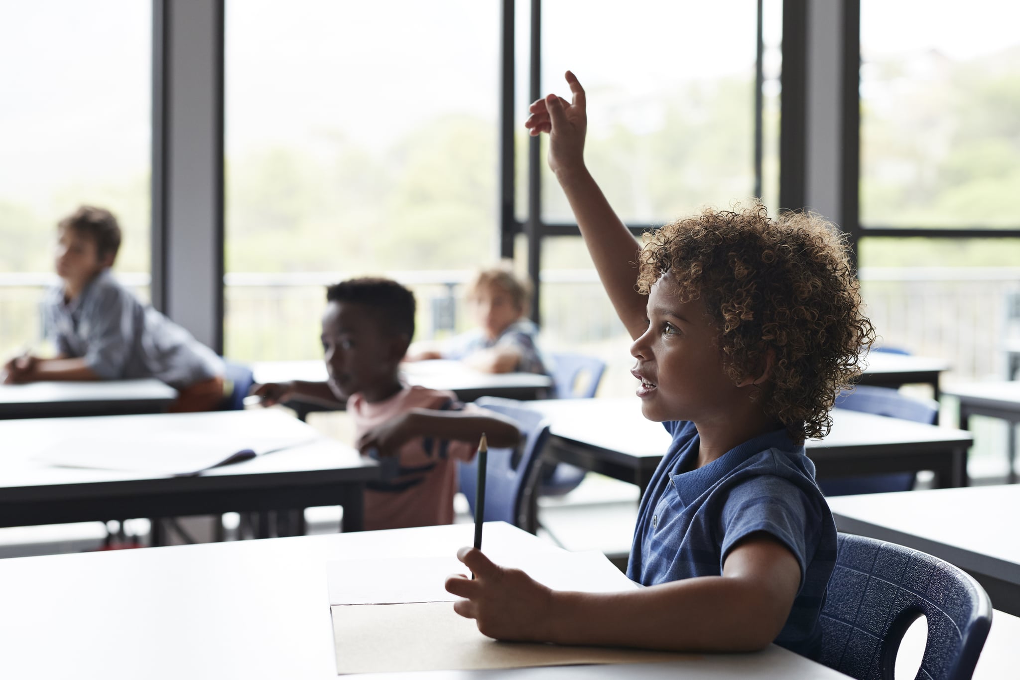 Children together at modern school