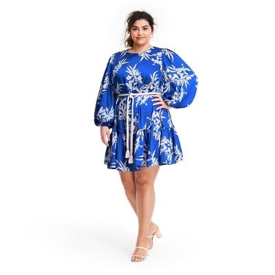 Alexis For Target Floral Long Sleeve Rope Belt Tiered Dress