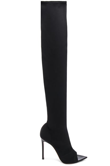Gianvito Rossi Gotham Cuissard Peep Toe Thigh High Boots in Black & Black