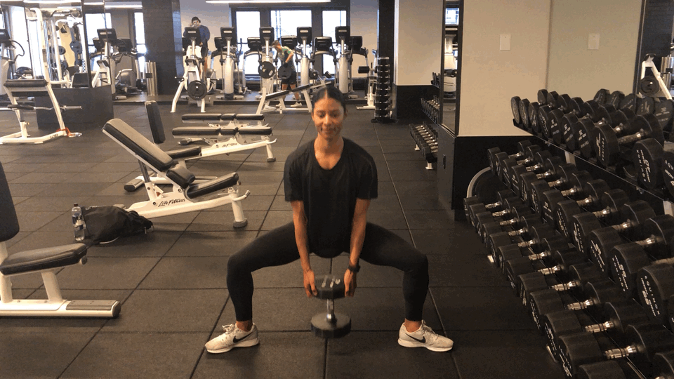 Pulsing Sumo Squat With Dumbbell