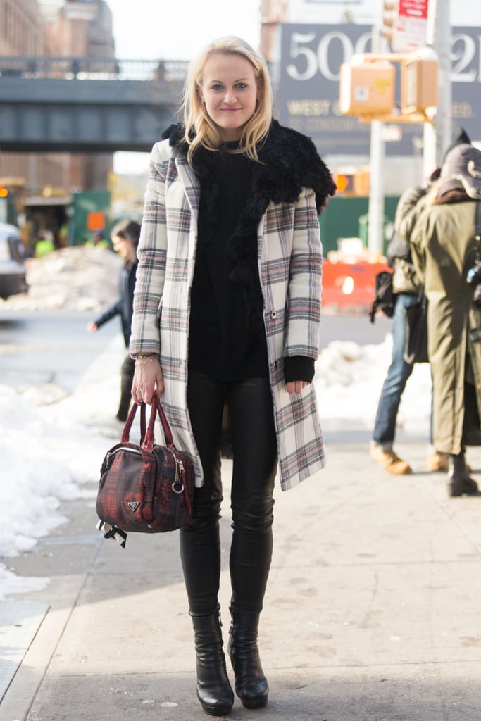 Mary Kate Steinmiller matched her plaid coat to her plaid Prada bag.
Source: Melodie Jeng/The NYC Streets