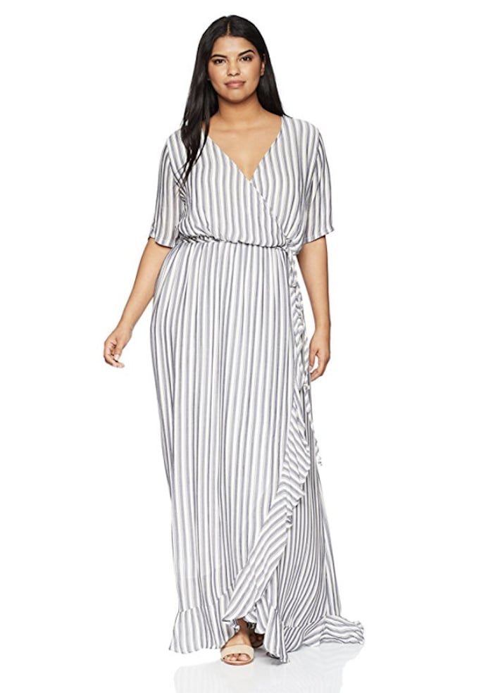 White short sleeve, plus size flowy dress with a tie front. 95% rayon and  5% spandex. Sold in packs of six - two 1X, two 2X, and two two 3X., 732985