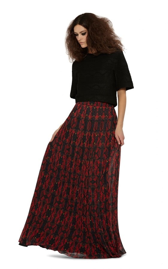 Caprice Wide Waist Band Pleated Maxi Skirt