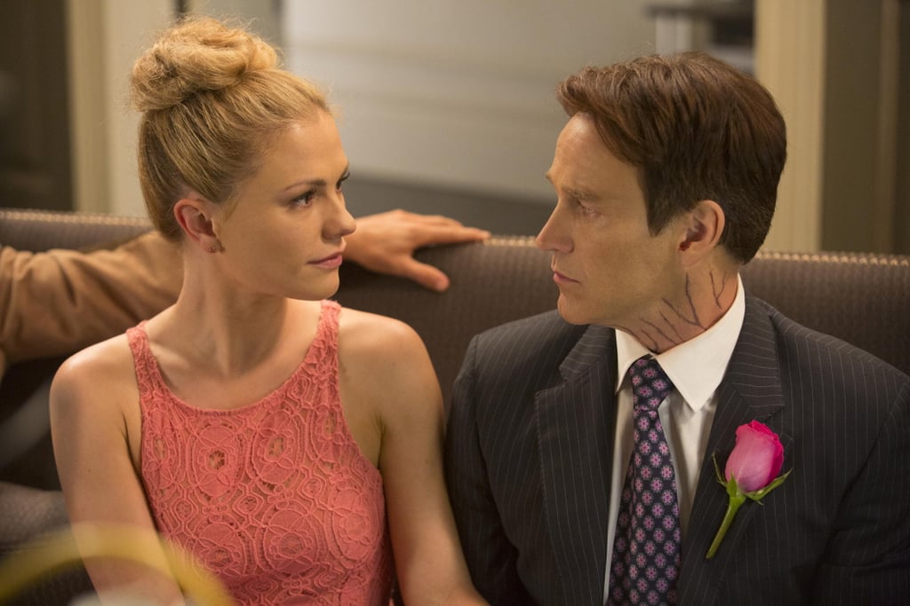 Bill and Sookie share some telepathic moments when she can read his mind during the wedding.