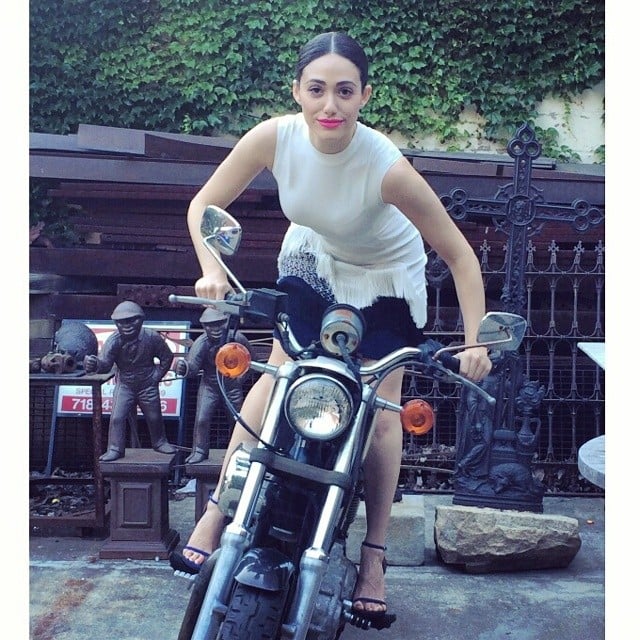 Emmy Rossum rode a motorcycle.
Source: Instagram user emmyrossum