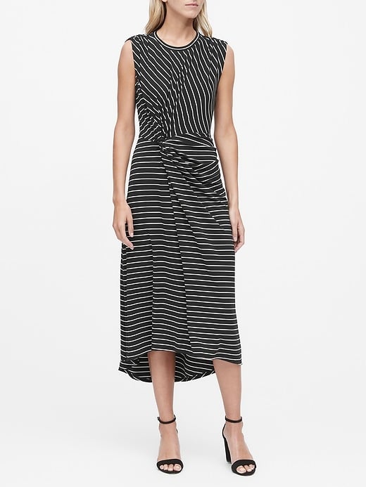 Stripe Twist-Front Midi Dress