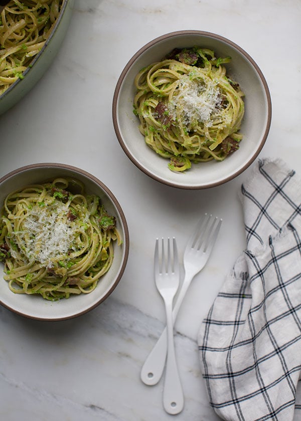 Spring Pea Pesto With Bacon and Leeks