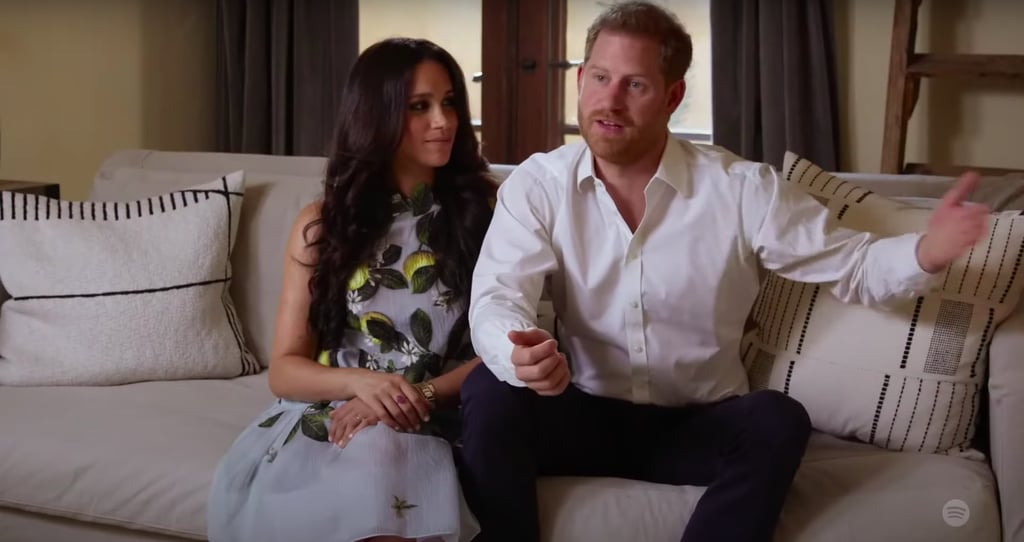 When life hands Meghan Markle lemons, she turns them into her next high-fashion outfit. OK, that might be a stretch but we do know the Duchess of Sussex has a taste for fashion, as evidenced by her citrusy dress during a recent Spotify event. Meghan and her husband, Prince Harry, made a brief virtual appearance for the "Stream On" broadcast on Feb. 22 — their first since announcing the upcoming arrival of their second child. Meghan opted for a loose-fitting Oscar de la Renta peplum dress for the occasion, printed with summery fruit and greenery. 
Meghan's maternity style with her first child, Archie, was always on-point and it appears this new pregnancy will be no exception. She announced the exciting baby news on Feb. 14 wearing a relaxed dress from another one of her favorite designers, Carolina Herrera. It's rumored Meghan is due in the spring, so we'll enjoy whatever moments of maternity fashion we can spot until then. Shop similar styles to Meghan's dress, below. 

    Related:

            
            
                                    
                            

            After Meghan Markle Shopped This Maternity Dress on Her Own, Sales Increased by 500%