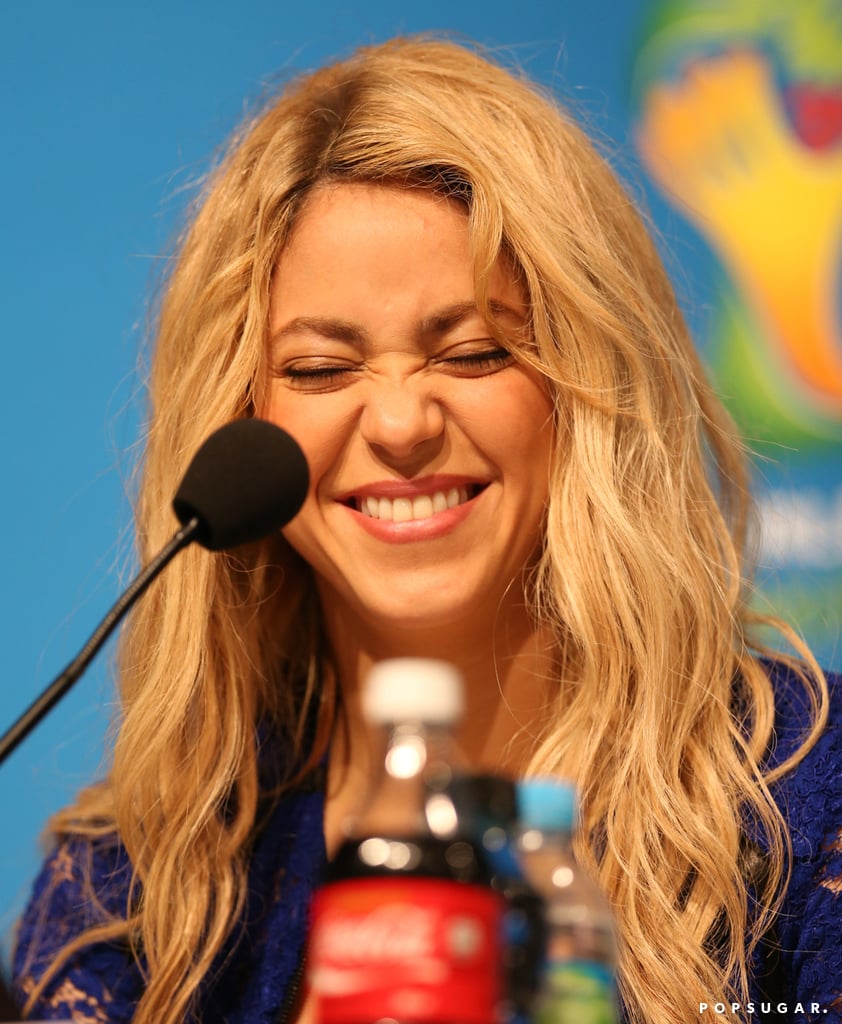 On Saturday, Shakira had a good laugh during a press conference leading up to the final match at the World Cup, where she's set to perform.