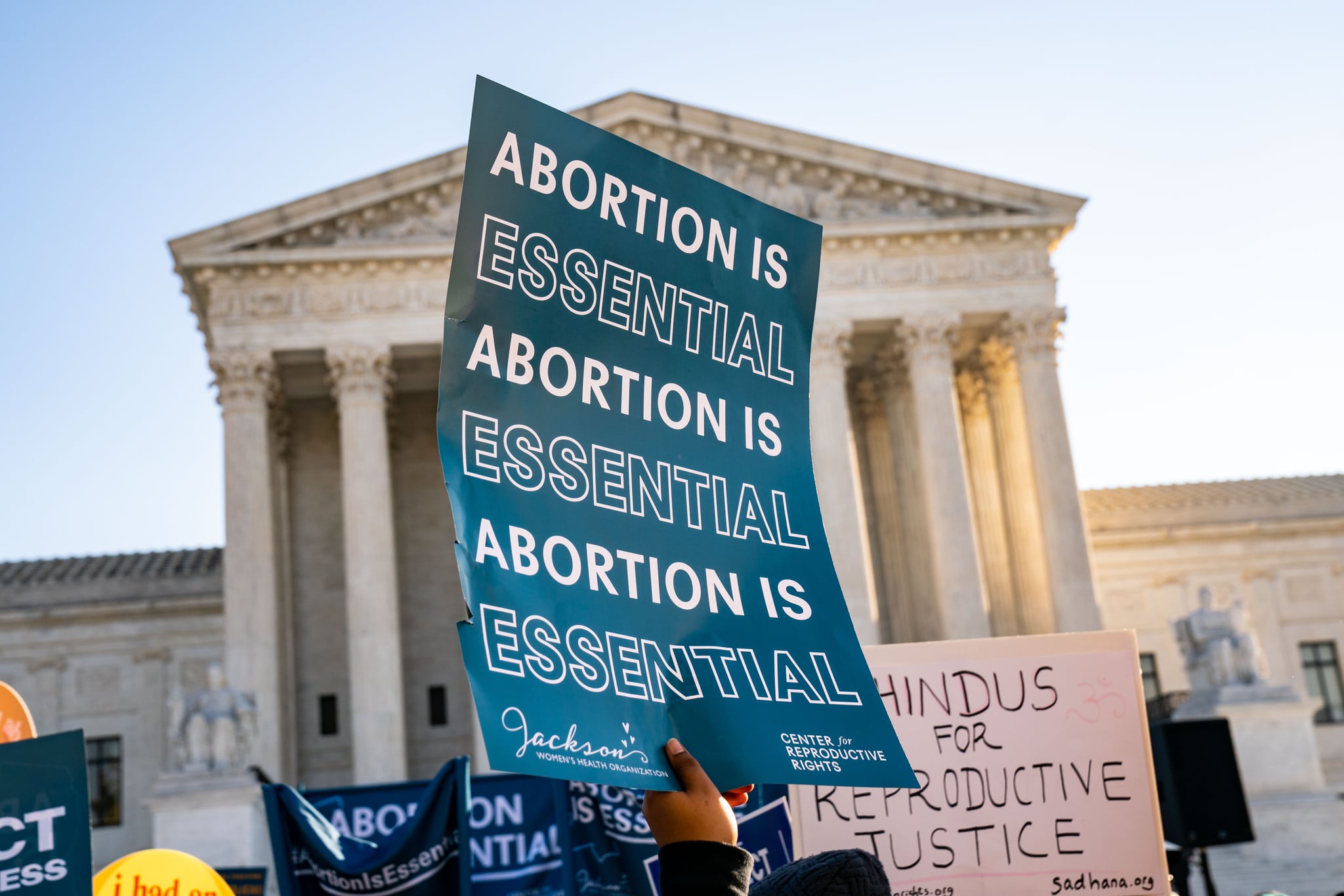 WASHINGTON, DC - DECEMBER 01:  Abortion rights advocates and anti-abortion protesters demonstrate in front of the Supreme Court of the United States Supreme Court of the United States on Wednesday, Dec. 1, 2021 in Washington, DC. The Justices will weigh whether to uphold a Mississippi law that bans abortion after 15 weeks and overrule the 1973 Roe v. Wade decision. (Kent Nishimura / Los Angeles Times via Getty Images)