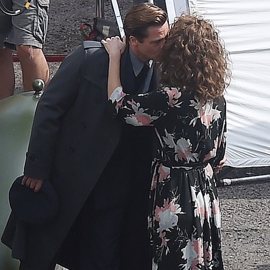 Brad Pitt Kissing Lizzy Caplan on Allied Set 2016