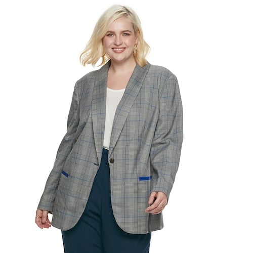 POPSUGAR at Kohl's Essential Plaid Blazer Plus Size