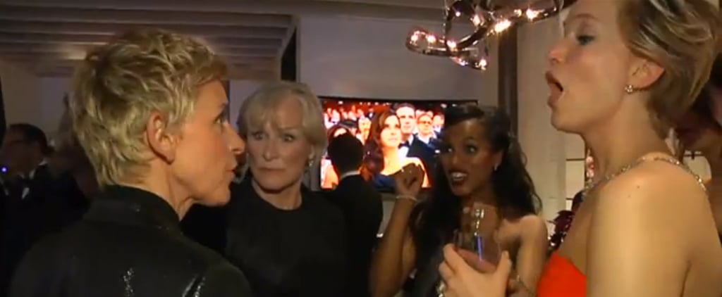 Ellen DeGeneres and Jennifer Lawrence Backstage at Oscars