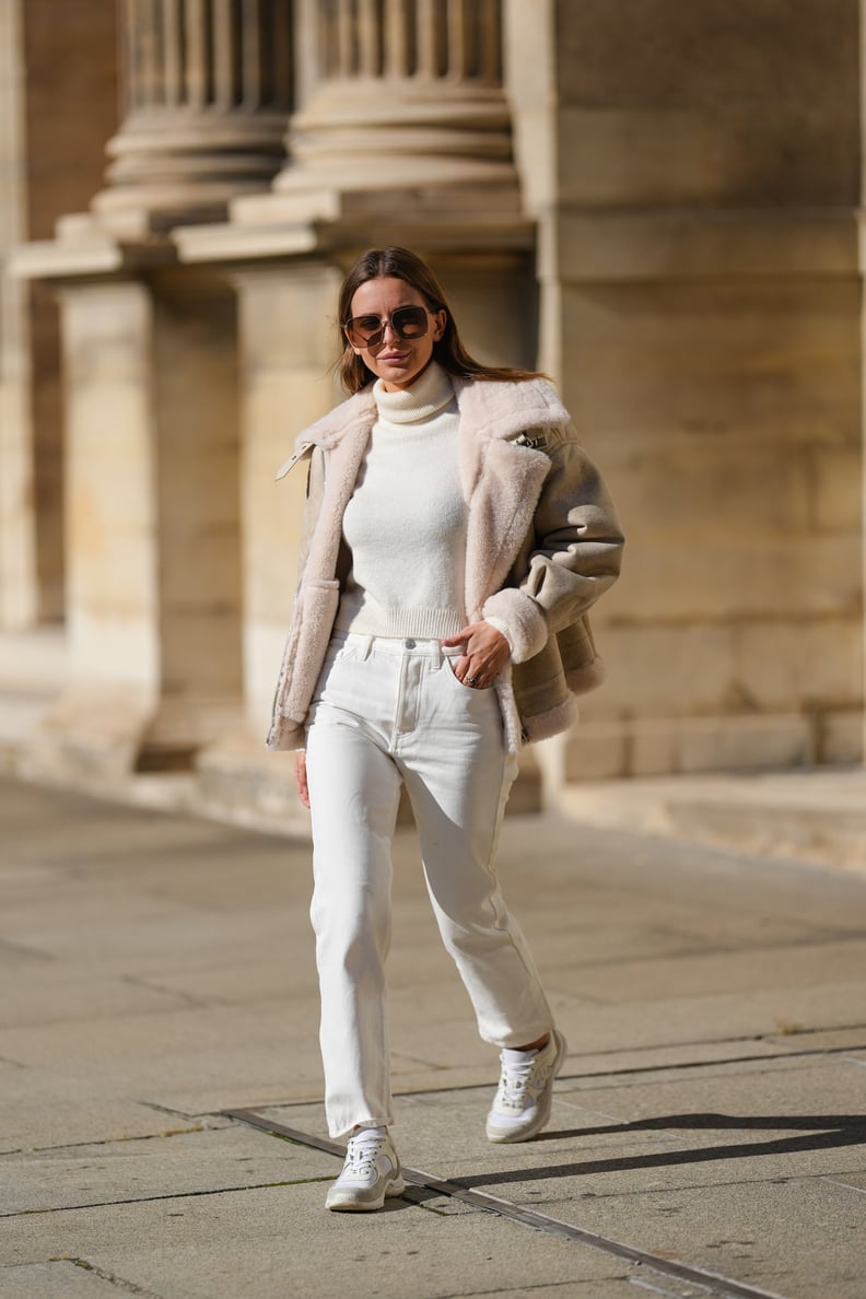 15 All-White Winter Outfits That Are Anything But Boring  White pants  winter, White pants outfit, Winter white outfit