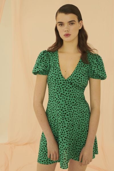 UO Jocelyn Printed Puff Sleeve Mini Dress