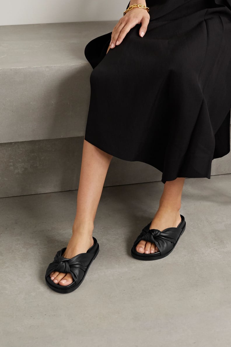Porte & Paire Black Knotted Leather Slides