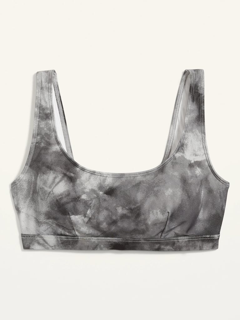 Scoop-Neck Swim Top and High-Waisted Swim Bottoms in Gray Tie-Dye