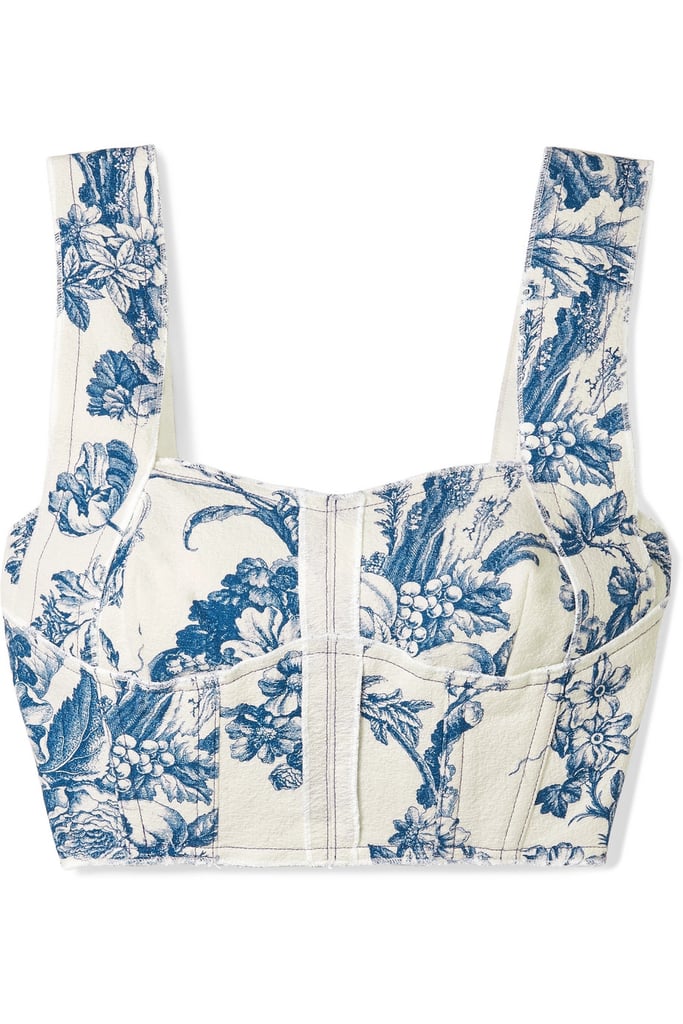 Oscar de la Renta Cropped Printed Cotton-Blend Bustier Top