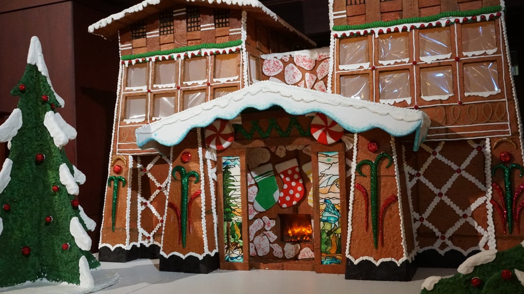 In the lobby, there's a huge gingerbread house made from real ingredients. It smells absolutely delicious!