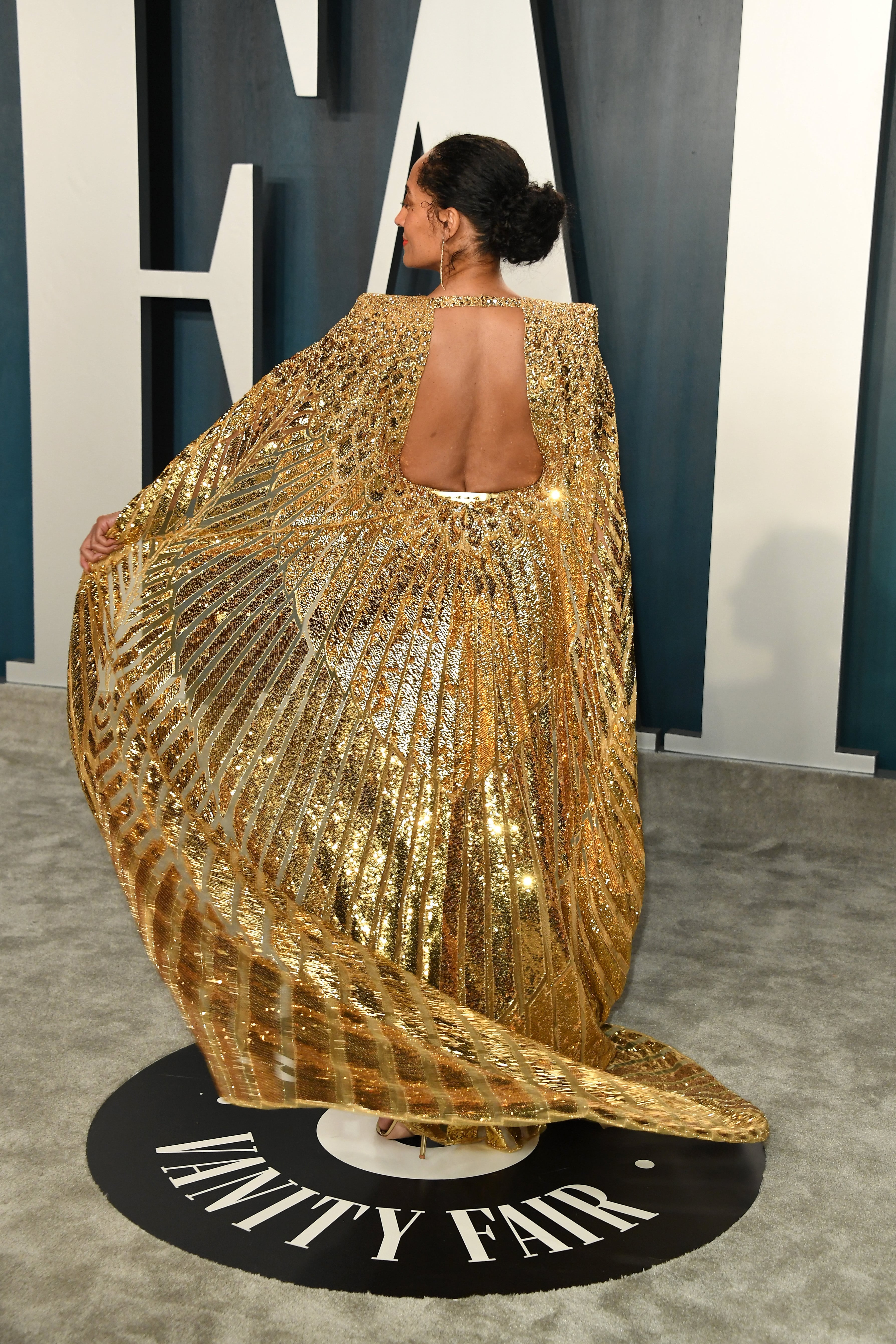 Tracee Ellis Ross Gold Dress Vanity Fair Oscars Party 2020 PS Fashion