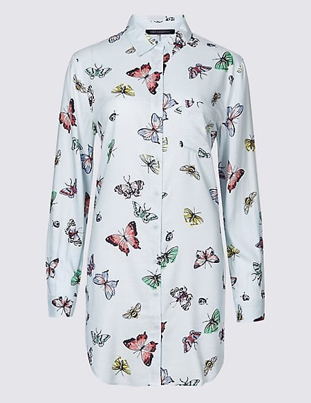 M&S Collection Butterfly Print Longline Long Sleeve Shirt