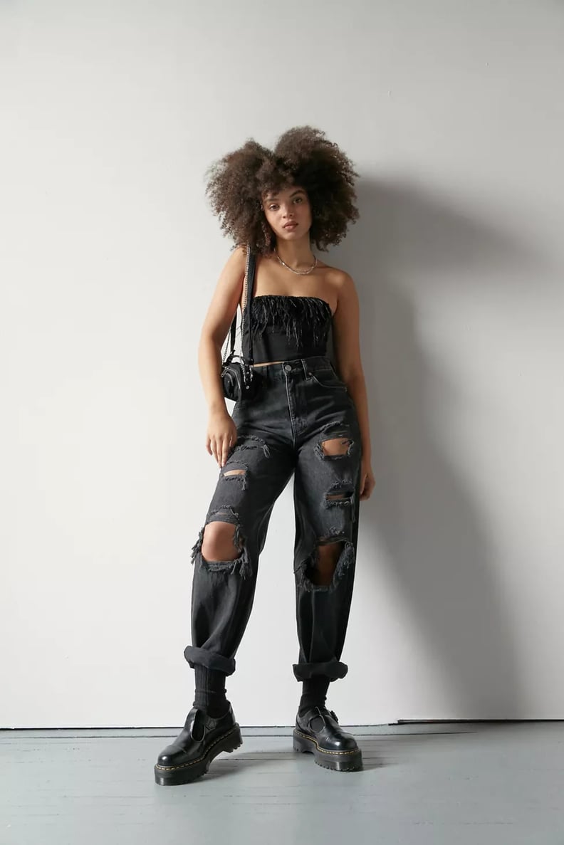 BDG High-Waisted Baggy Jean Destroyed Black Denim