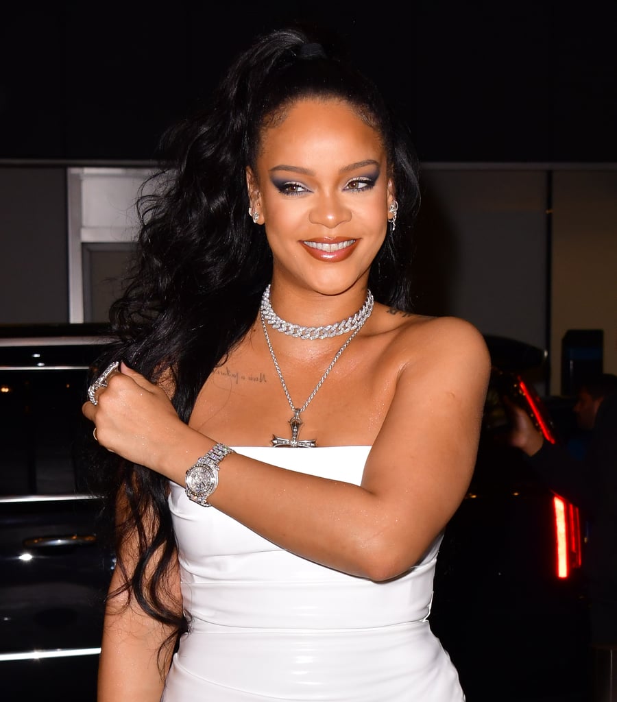 Rihanna's White Alex Perry Dress Fenty Sandals October 2019