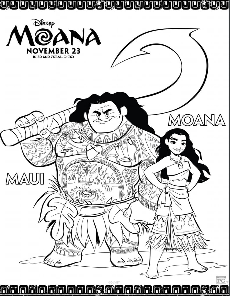 Moana and Maui Printable Coloring Sheet