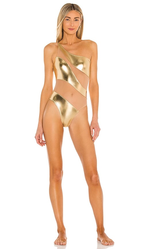 Norma Kamali Snake Mesh Mio One Piece in Gold Foil