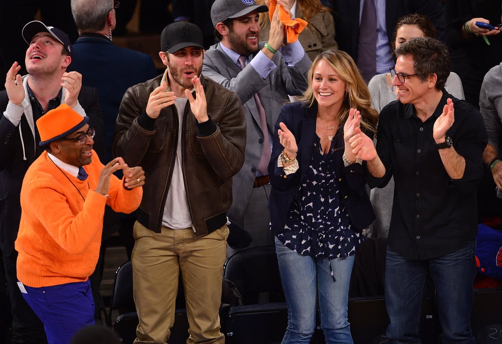 There was a star-studded cheering section for the NY Knicks in April 2013 — Spike Lee, Jake Gyllenhaal, Christine Taylor, and Ben Stiller all got together to support the team.
