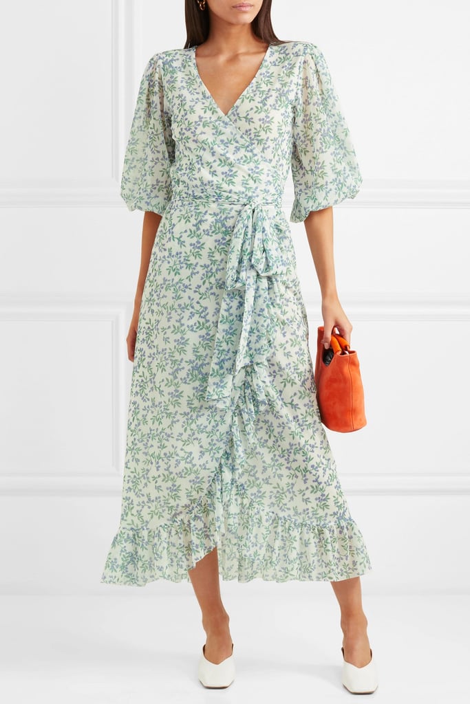 Ganni Tilden Floral-Print Mesh Wrap Dress