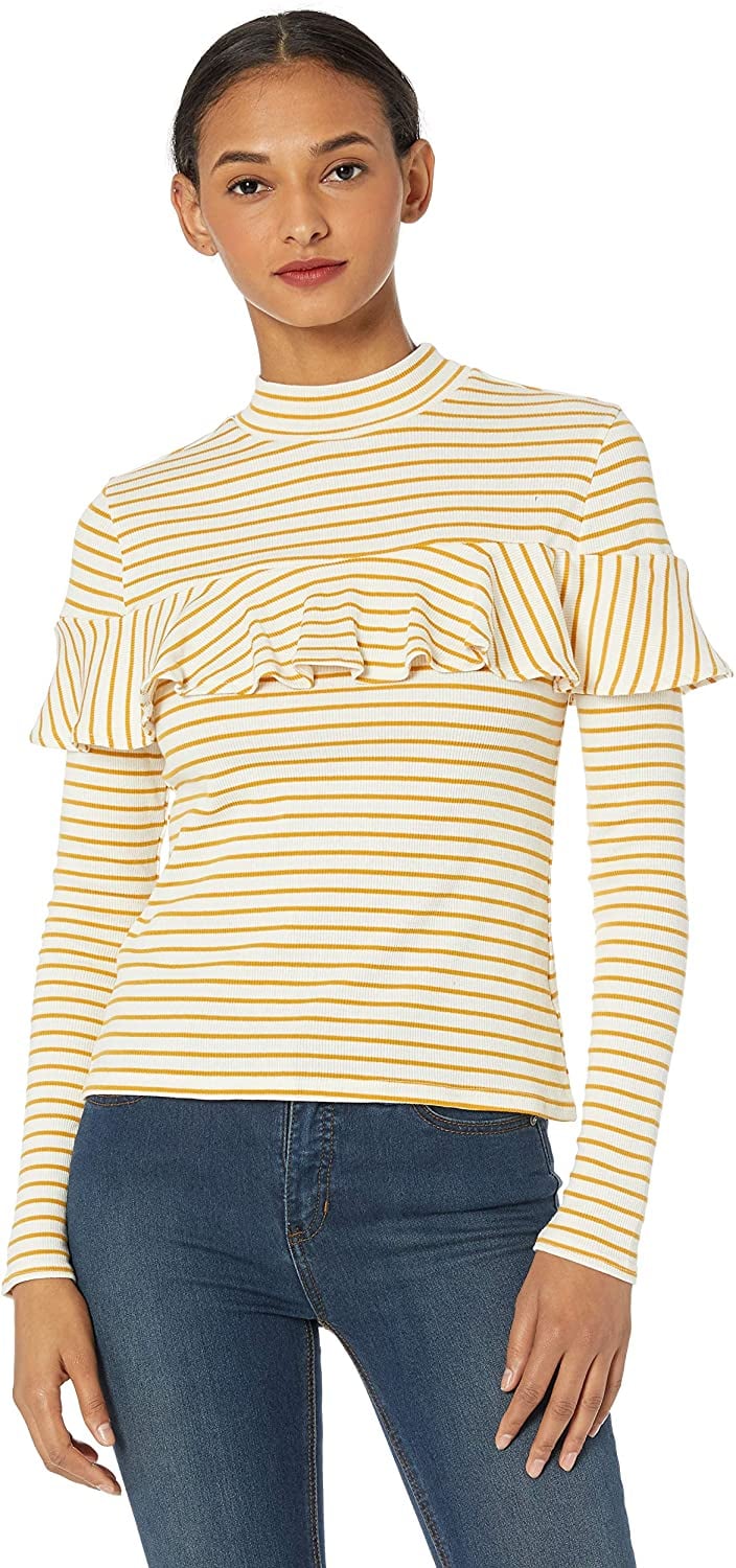 Jack Worth The Stripe Rib Knit Long Sleeve W/Ruffle Detail