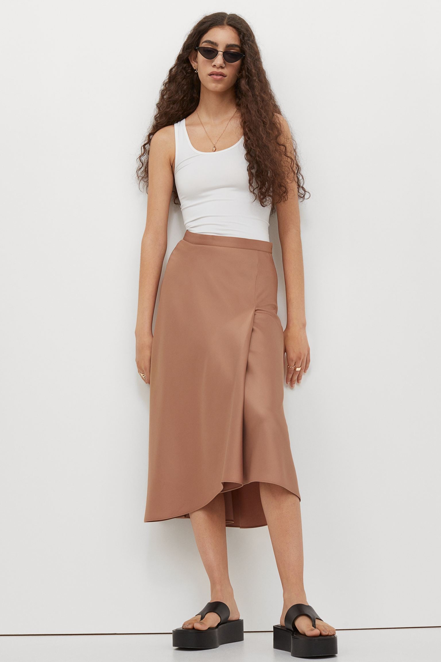 Calf length satin skirt on sale