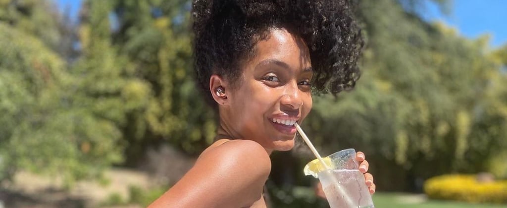Yara Shahidi Wears Brown Scoop-Back One-Piece Swimsuit