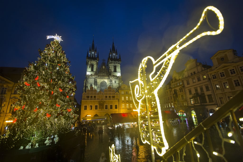 Gorgeous holiday decorations were set up in Prague's Old Town Square.