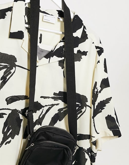 ASOS Design Revere Abstract Leaf Print Shirt in Ecru