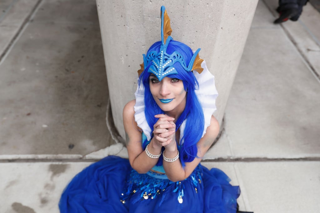 This Gyarados cosplayer used the clever fishnet stocking hack to achieve perfectly applied scales on her cheekbones.