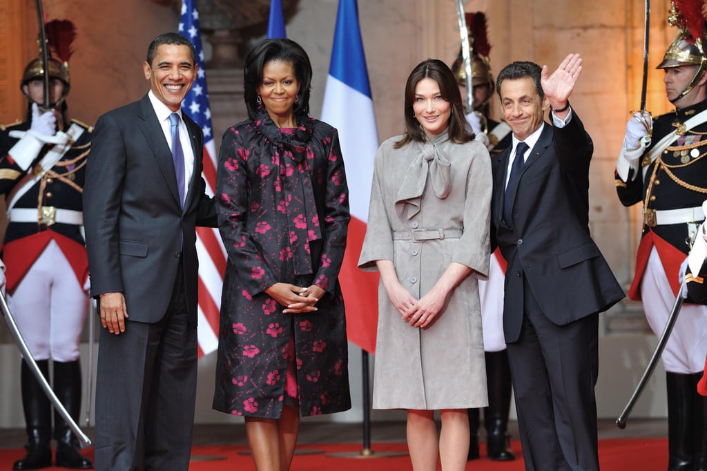In April 2009, the Obamas spent time with French President Nicolas Sarkozy and First Lady Carla Bruni-Sarkozy during a trip to Strasbourg, France.