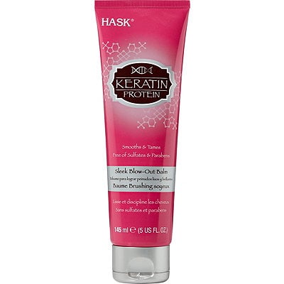 The travel-friendly Hask Keratin Sleek Blow-Out Bomb ($8) is a frizz-fighting balm that hydrates hair, blocks it from humidity, and also protects from heat styling.