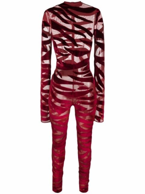 LaQuan Smith Tiger-Print Sheer Jumpsuit