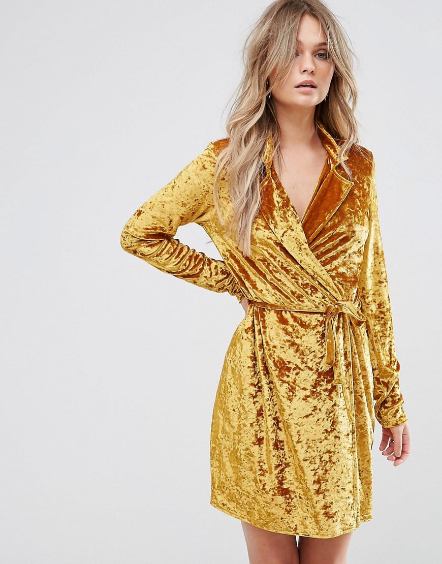 gold crushed velvet dress