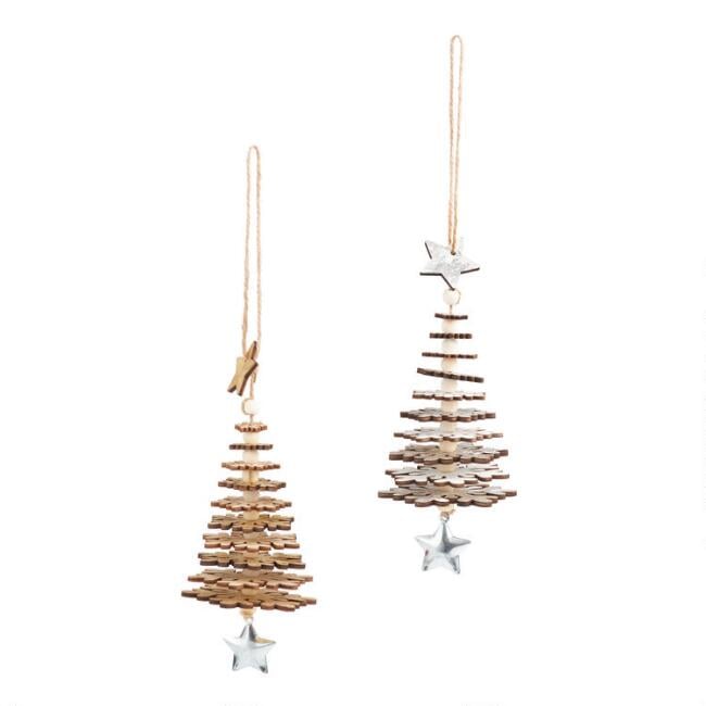 Wood Snowflake Tree with Stars Ornaments