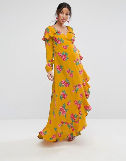 Asos Maternity Long Sleeve Wrap Maxi Dress in Bold Floral