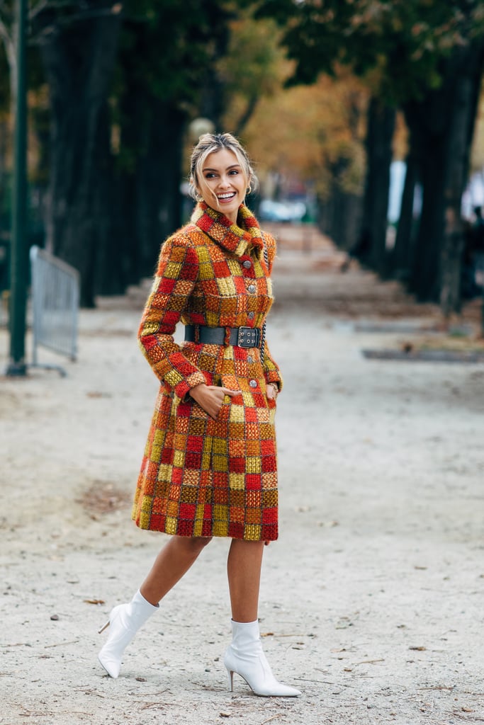 Dare to wear bright white shoes with your Fall coat.