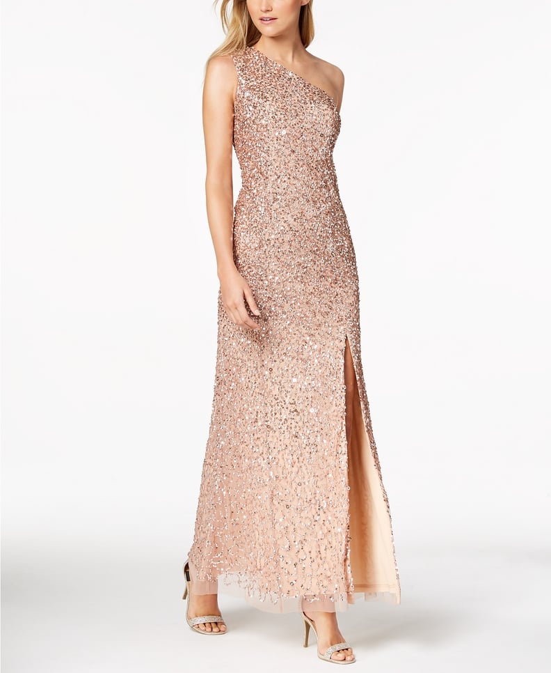 Adrianna Papell One-Shoulder Sequined Gown