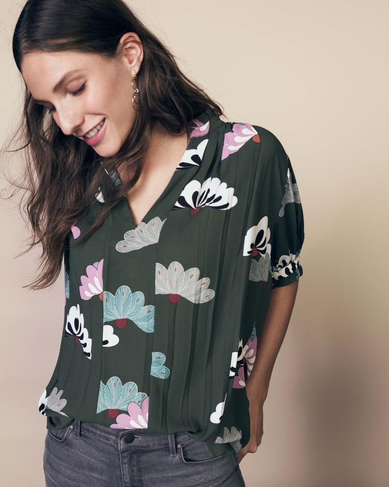 Ann Taylor Floral Pleated Puff Sleeve Popover