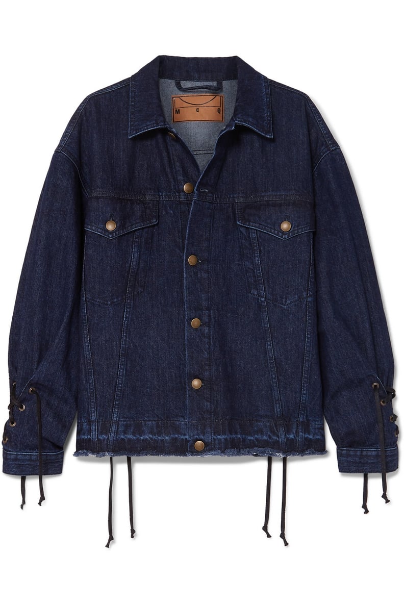 McQ Alexander McQueen Oversized lace-up distressed denim jacket