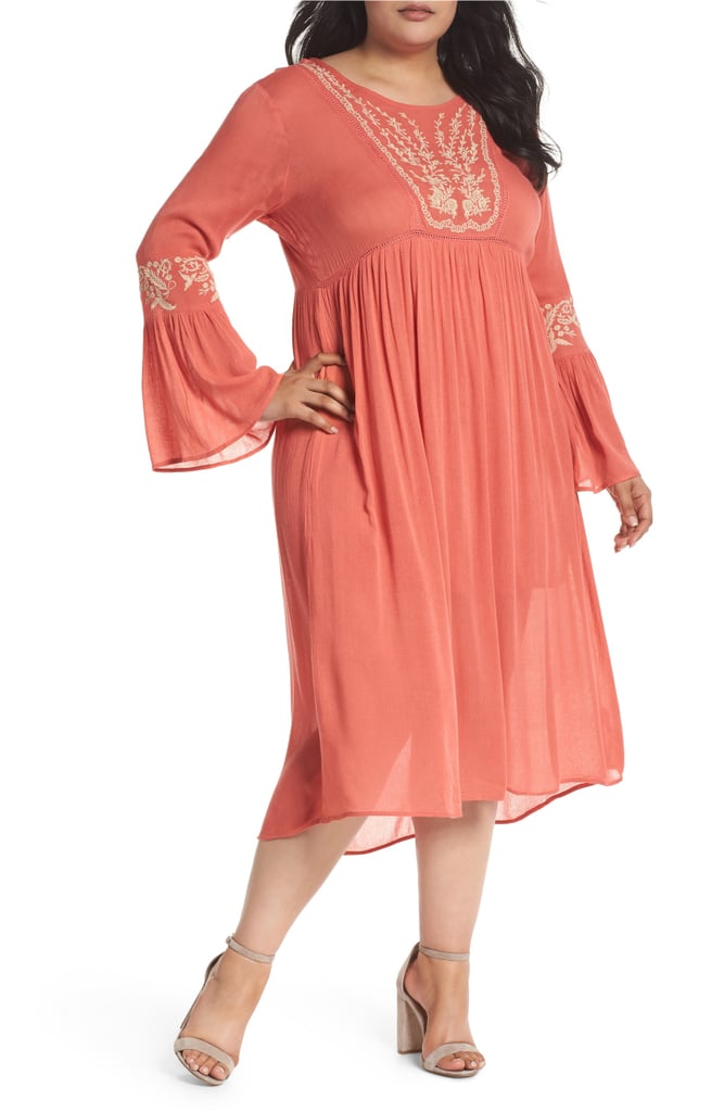 Glamorous Embroidered Bell-Sleeve Midi Dress