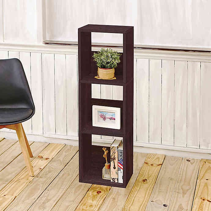 Way Basics Tool-Free Assembly Three Shelf Trio Narrow Bookcase and Storage Shelf in Espresso