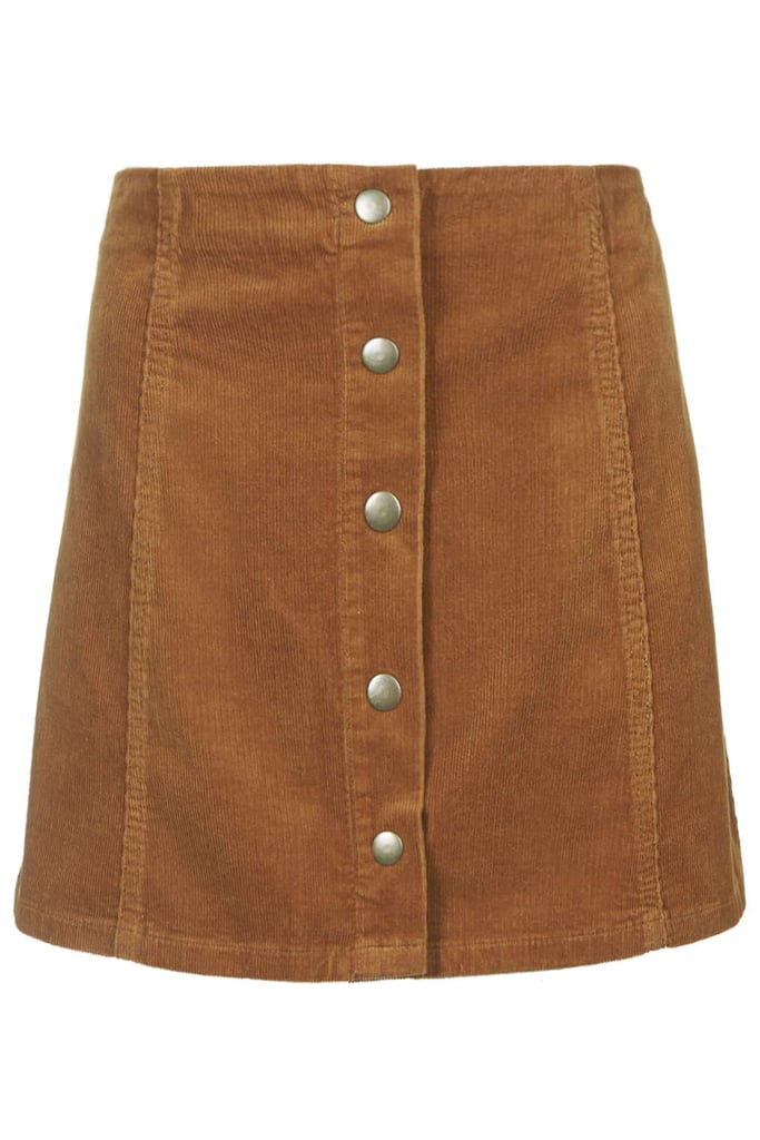 After a recent shopping trip with a stylist, I found myself obsessing over my new button-front skirt — so much so, that I can’t stop wearing it! I’m thinking I’ll pick up another option from Topshop ($58), this time in cord rather than denim, so I can switch it up a bit as I channel the current ‘70s trend.
— SS